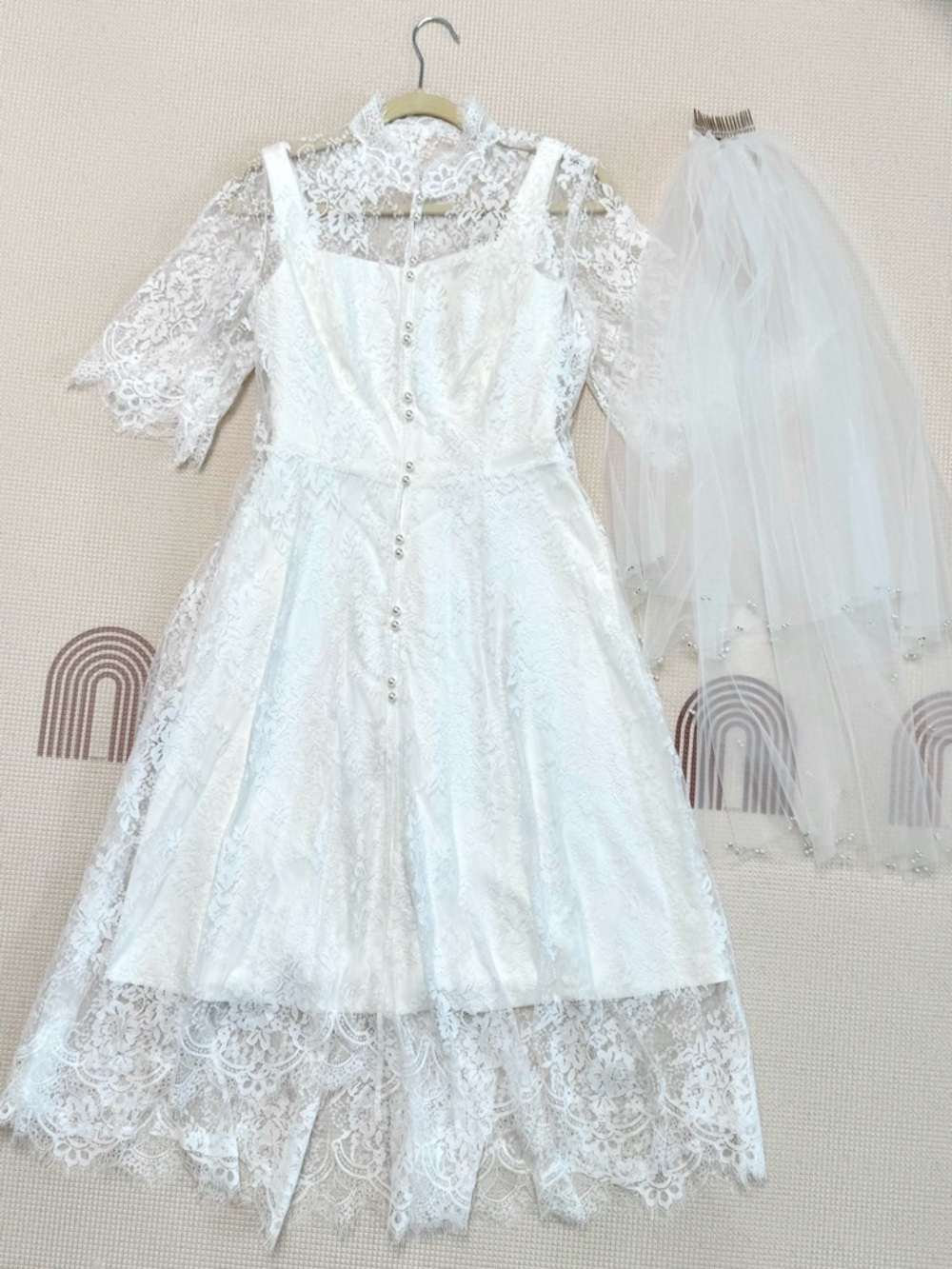 Elegant White Lace Wedding Dress with Veil - NEW | FREE Tote Bag Included